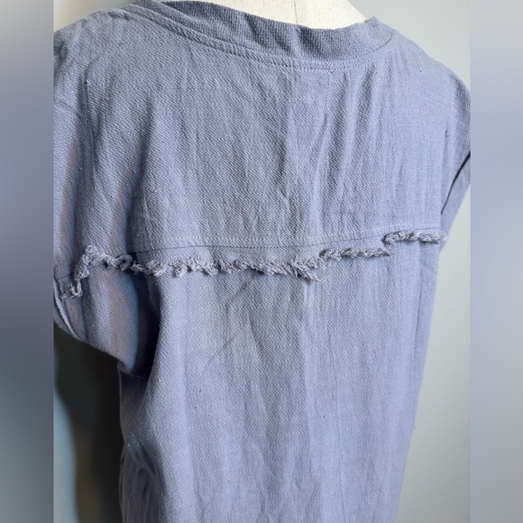 Sz S Umgee grey v neck sleeveless high low midi dress frayed edges pockets gauze - Picture 4 of 9